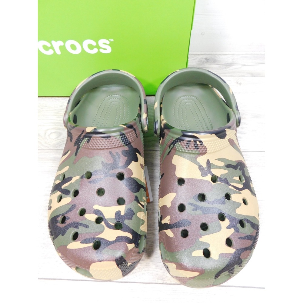 Crocs Classic Camo Clog Army Green Multi Shoes Boys Kid Size J6 Womens 8 Slip On - Picture 3 of 9